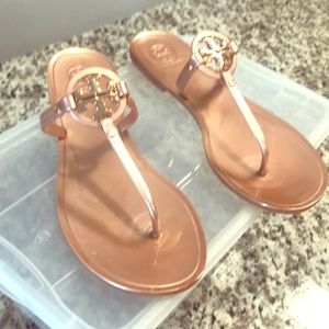 Tory Burch Rose Gold Jelly Flip Flops